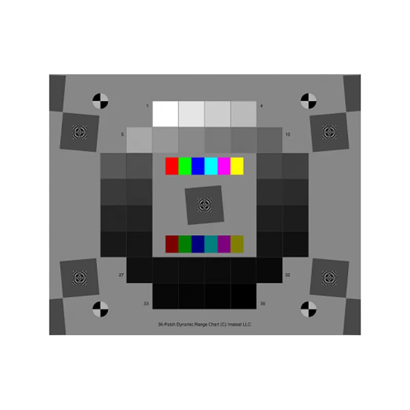 Dynamic range chart for testing camera tonal response, noise and resolution